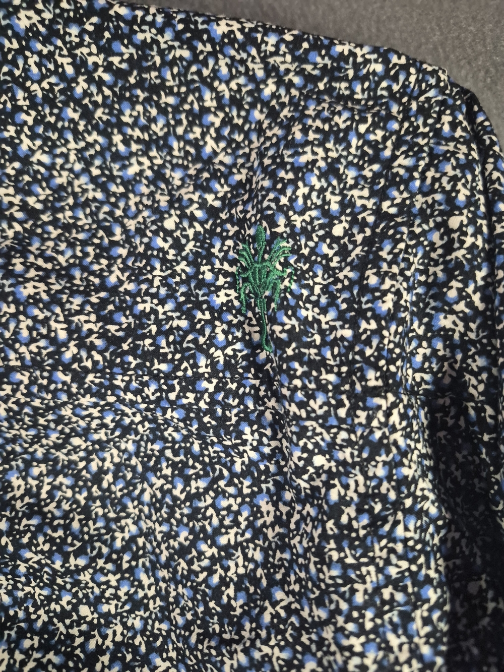 Ganesh Navy Micro-Print Button-Down Shirt with Green Accents - Picture 7 of 10